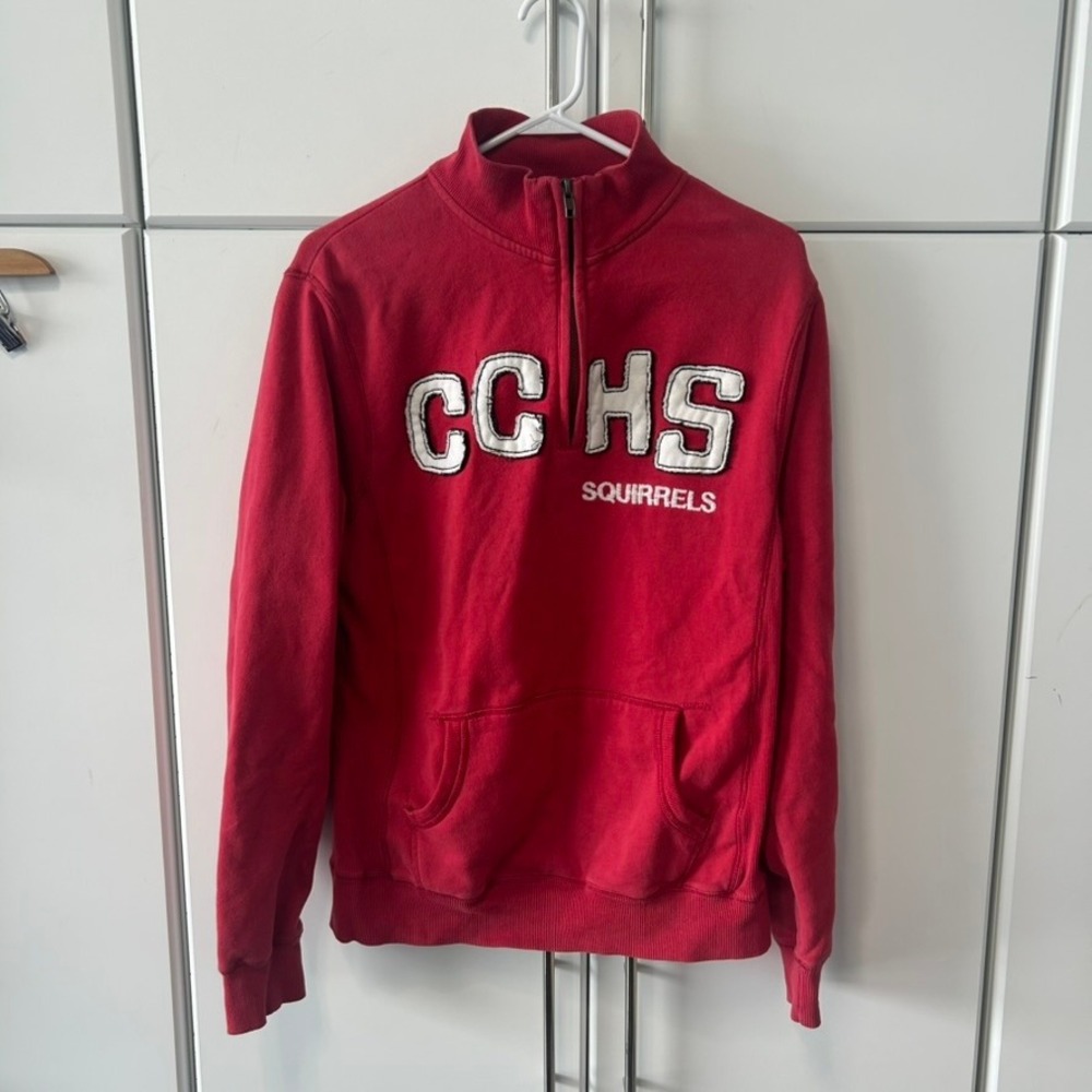 Blu 84 CCHS Squirrels Red Quarter Zip Sweatshirt Mens Small Pullover Mock Neck